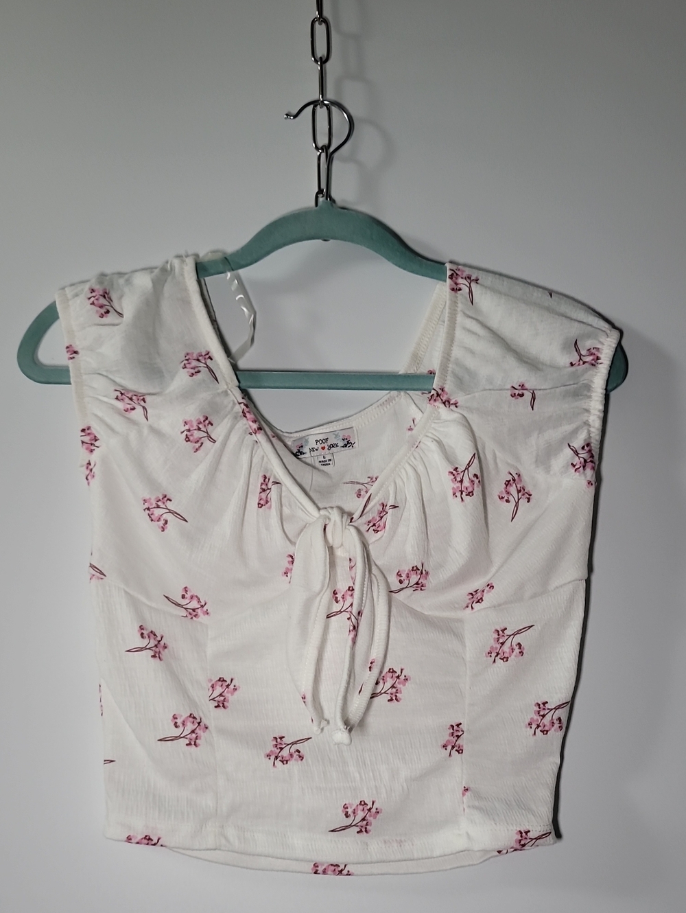 Poof! White Top with Pink Floral Print